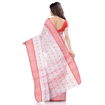 Red Hand Woven Cotton Saree Without Blouse 5
