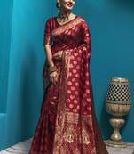 Red woven art silk saree with blouse