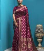 Magenta woven art silk saree with blouse