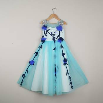 Aqua Blue Pretty Gown Embellish With Sequence Flower 1