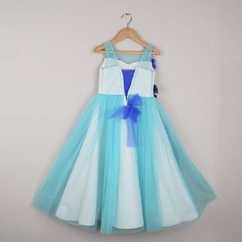 Aqua Blue Pretty Gown Embellish With Sequence Flower 2
