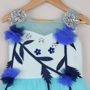 Aqua Blue Pretty Gown Embellish With Sequence Flower 3