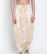 Men's Traditional Beige Coloured Embroidered Art Silk Dhoti