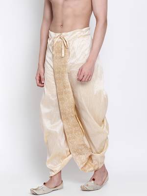 Men's Traditional Beige Coloured Embroidered Art Silk Dhoti 2