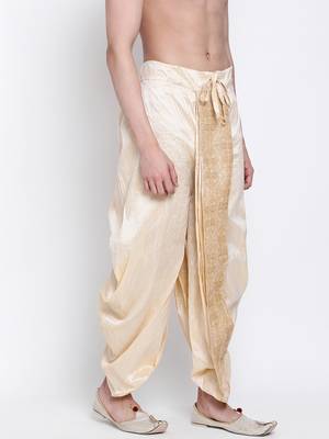 Men's Traditional Beige Coloured Embroidered Art Silk Dhoti 3
