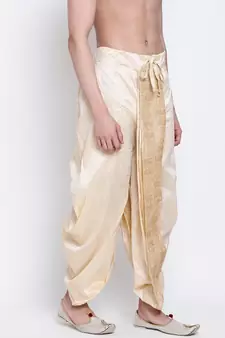 Men's Traditional Beige Coloured Embroidered Art Silk Dhoti