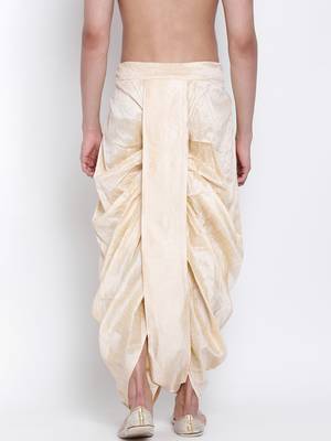 Men's Traditional Beige Coloured Embroidered Art Silk Dhoti 4