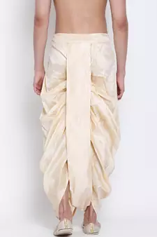 Men's Traditional Beige Coloured Embroidered Art Silk Dhoti