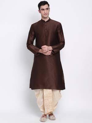 Men's Traditional Beige Coloured Embroidered Art Silk Dhoti 5