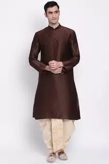 Men's Traditional Beige Coloured Embroidered Art Silk Dhoti