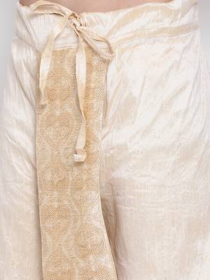 Men's Traditional Beige Coloured Embroidered Art Silk Dhoti 6