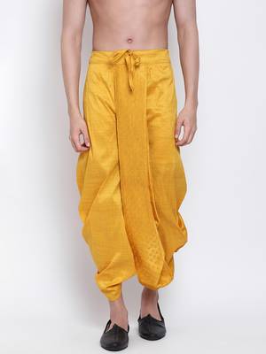 Men's Traditional Yellow Coloured Embroidered Art Silk Dhoti 1