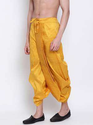 Men's Traditional Yellow Coloured Embroidered Art Silk Dhoti 2