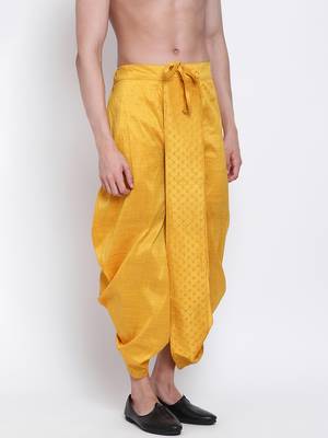 Men's Traditional Yellow Coloured Embroidered Art Silk Dhoti 3