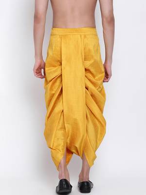 Men's Traditional Yellow Coloured Embroidered Art Silk Dhoti 4