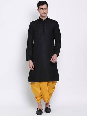 Men's Traditional Yellow Coloured Embroidered Art Silk Dhoti 5