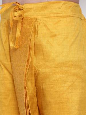 Men's Traditional Yellow Coloured Embroidered Art Silk Dhoti 6