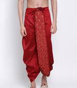 Men's Traditional Red Coloured Embroidered Art Silk Dhoti
