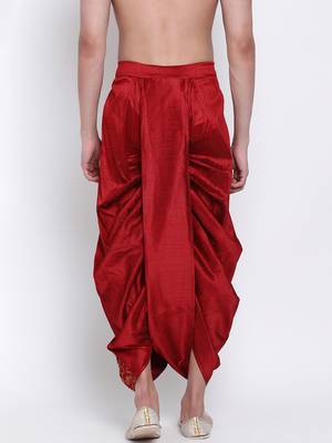 Men's Traditional Red Coloured Embroidered Art Silk Dhoti 4