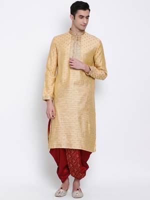 Men's Traditional Red Coloured Embroidered Art Silk Dhoti 5