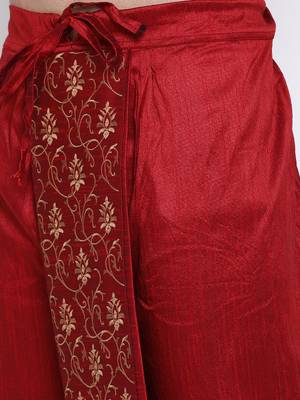 Men's Traditional Red Coloured Embroidered Art Silk Dhoti 6