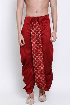Men's Traditional Red Coloured Embroidered Art Silk Dhoti