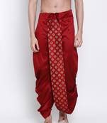 Men's Traditional Red Coloured Embroidered Art Silk Dhoti