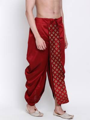 Men's Traditional Red Coloured Embroidered Art Silk Dhoti 3