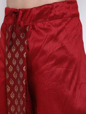 Men's Traditional Red Coloured Embroidered Art Silk Dhoti 6