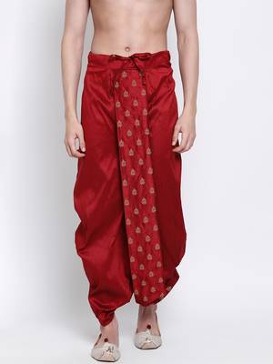 Men's Traditional Red Coloured Embroidered Art Silk Dhoti 1