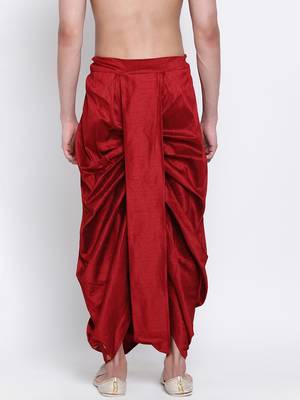 Men's Traditional Red Coloured Embroidered Art Silk Dhoti 4