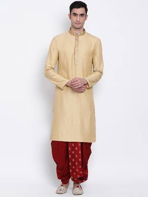 Men's Traditional Red Coloured Embroidered Art Silk Dhoti 5