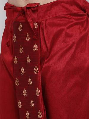 Men's Traditional Red Coloured Embroidered Art Silk Dhoti 6