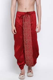 Men's Traditional Red Coloured Embroidered Art Silk Dhoti