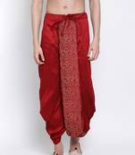 Men's Traditional Red Coloured Embroidered Art Silk Dhoti