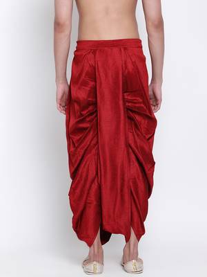 Men's Traditional Red Coloured Embroidered Art Silk Dhoti 4