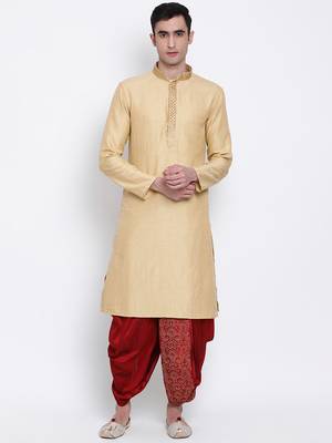 Men's Traditional Red Coloured Embroidered Art Silk Dhoti 5