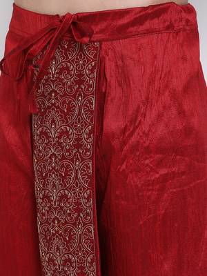 Men's Traditional Red Coloured Embroidered Art Silk Dhoti 6