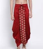 Men's Traditional Red Coloured Embroidered Art Silk Dhoti