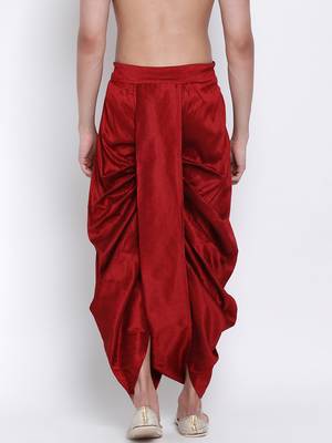 Men's Traditional Red Coloured Embroidered Art Silk Dhoti 4