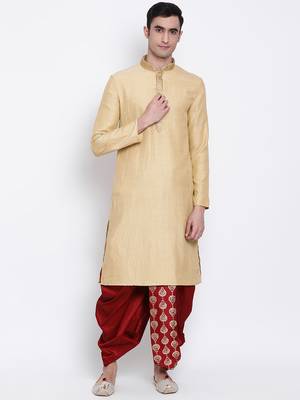 Men's Traditional Red Coloured Embroidered Art Silk Dhoti 5