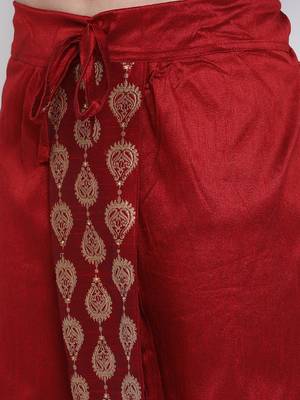 Men's Traditional Red Coloured Embroidered Art Silk Dhoti 6