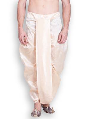 Men's Traditional Beige Coloured Plain Art Silk Dhoti 1