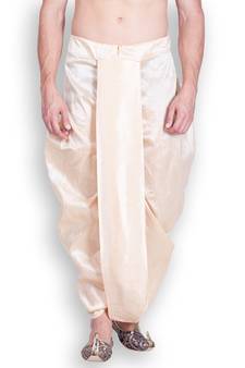 Men's Traditional Beige Coloured Plain Art Silk Dhoti