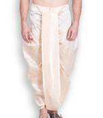 Men's Traditional Beige Coloured Plain Art Silk Dhoti