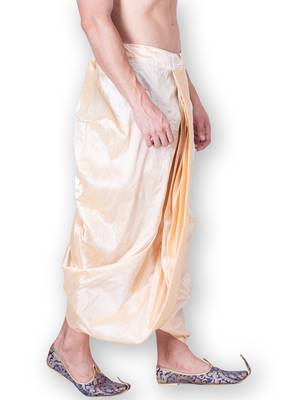 Men's Traditional Beige Coloured Plain Art Silk Dhoti 2