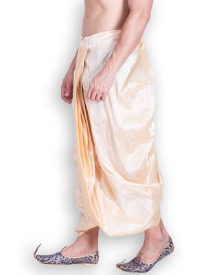 Men's Traditional Beige Coloured Plain Art Silk Dhoti 3