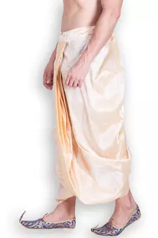 Men's Traditional Beige Coloured Plain Art Silk Dhoti