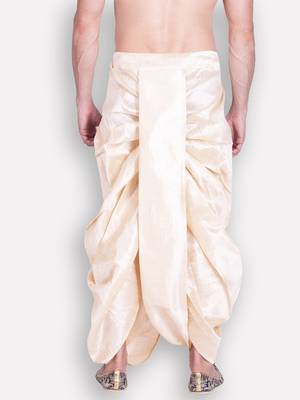 Men's Traditional Beige Coloured Plain Art Silk Dhoti 4