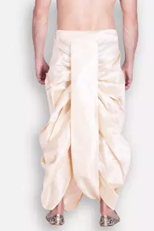 Men's Traditional Beige Coloured Plain Art Silk Dhoti